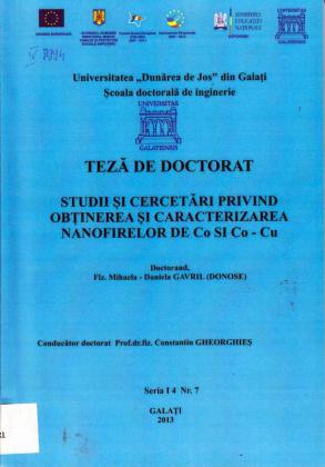Cover for Studii şi cercetări privind obţinerea şi caracterizarea nanofirelor de Co şi Co-Cu: teză de doctorat