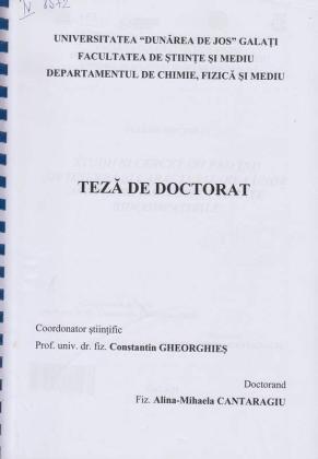 Cover for Studii şi cercetări privind obţinerea unor acoperiri nanostructurate biocompatibile: teză de doctorat