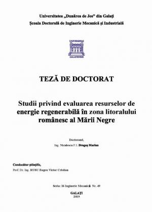 Cover for Studii privind evaluarea resurselor de energie regenerabilă în zona litoralului românesc al Mării Negre: teză de doctorat