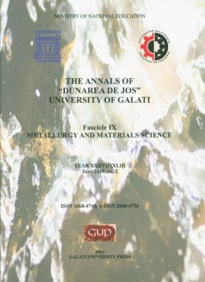 Cover for The Annals of „Dunarea de Jos” University of Galati. Fascicle IX – Metallurgy and Materials Science.  No. 2, June 2019