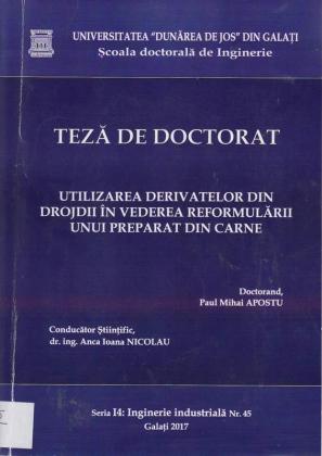 Cover for Utilizarea derivatelor din drojdii  în vederea reformulării unui preparat din carne: teză de doctorat
