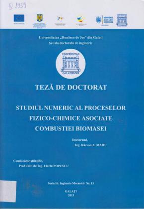 Cover for Studiul numeric al proceselor fizico-chimice asociate combustiei biomasei: teză de doctorat