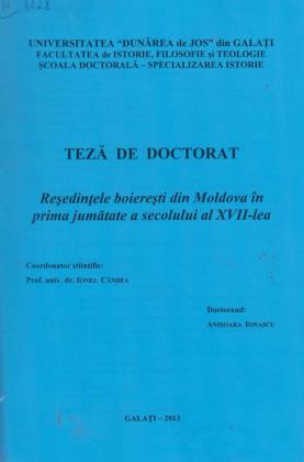 Cover for Reşedinţele boiereşti din Moldova în prima jumătate a secolului al XVII-lea: teză de doctorat