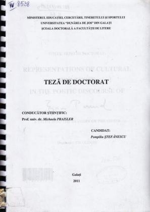 Cover for Reprezentări ale identităţii culturale în opera lui Ezra Pound: teză de doctorat