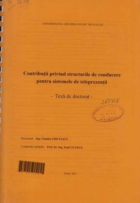 Cover for Contribuţii privind structurile de conducere pentru sistemele de teleprezenţă: teză de doctorat