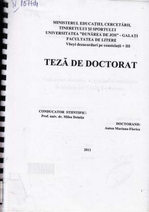 Cover for Universul simbolic al spaţiului în textele lui Vasile Lovinescu: teză de doctorat