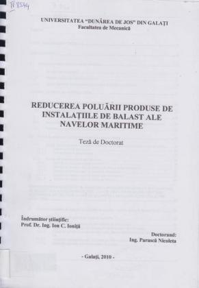 Cover for Reducerea poluării produse de instalaţii de balast ale navelor maritime: teză de doctorat