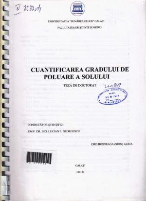 Cover for Cuantificarea gradului de poluare a solului: teză de doctorat