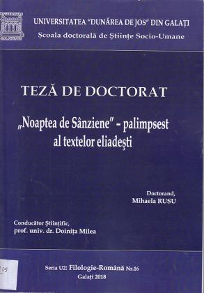 Cover for "Noaptea de Sânziene"-palimpsest al textelor eliadești: teză de doctorat