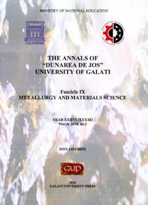 Cover for The Annals of „Dunarea de Jos” University of Galati.  Fascicle IX – Metallurgy and Materials Science. No. 1, March 2018