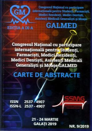Cover for Congresul Național cu participare internațională  pentru Studenți, Farmaciști, Medici Rezidenți, Medici  Dentiști, Asistenți Medicali Generaliști și Moașe –  GALMED – Carte de abstracte, Galați, 21-24 martie 2019